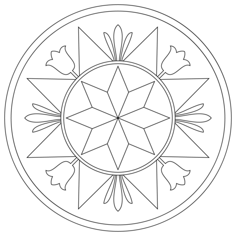 Pennsylvania Hex Sign With Compass Rose Coloring Page